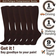 (6 Pairs) Copper Compression Socks 20-30mmHg Graduated Support Mens Womens S-XXL