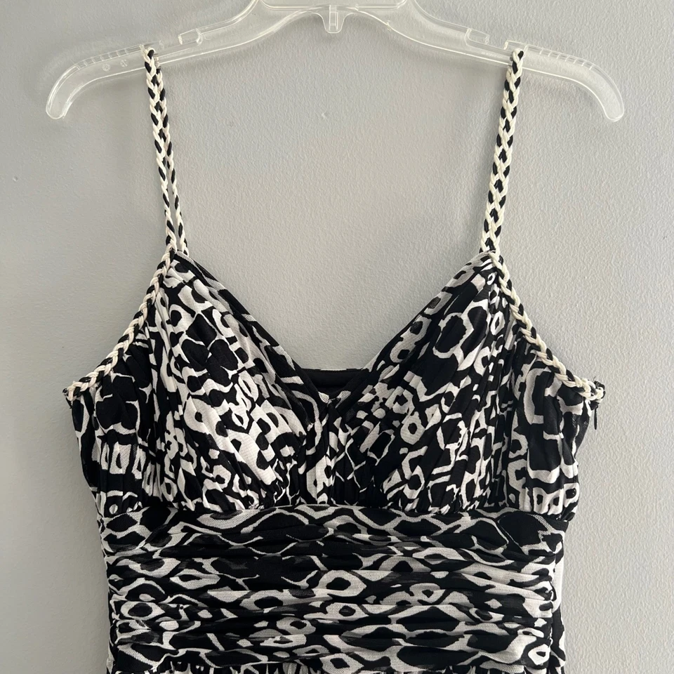 Vestido Acanalado Estampado Geométrico Sangría Talla 14P Malla Elastizado Cóctel Fiesta Forrado Foto 3 de 4