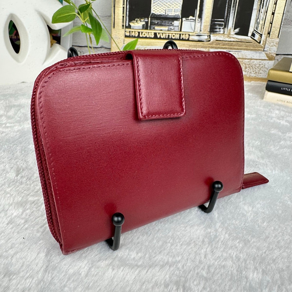 Prada Compact Patent Leather Vintage wallet maroon red with auth