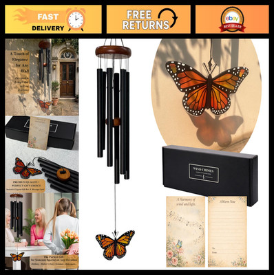 Colorful Monarch Butterfly Wind Chimes - Glass Pendant Garden Decor, Deep Tone M