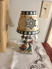 Retired HOME INTERIORS Snowman Tealight Candle Lamp w/Shade 10"