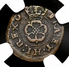 ENGLAND. Charles I, 1625-1642. Copper Rose Farthing, NGC XF Details