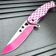 6.75" HEARTS LOVE Combat Spring Assisted Open Folding Pocket Knife PINK Tool