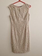 Womens Wallis Beige Bodycon Keyhole Cap Sleeve Lace Dress UK 12