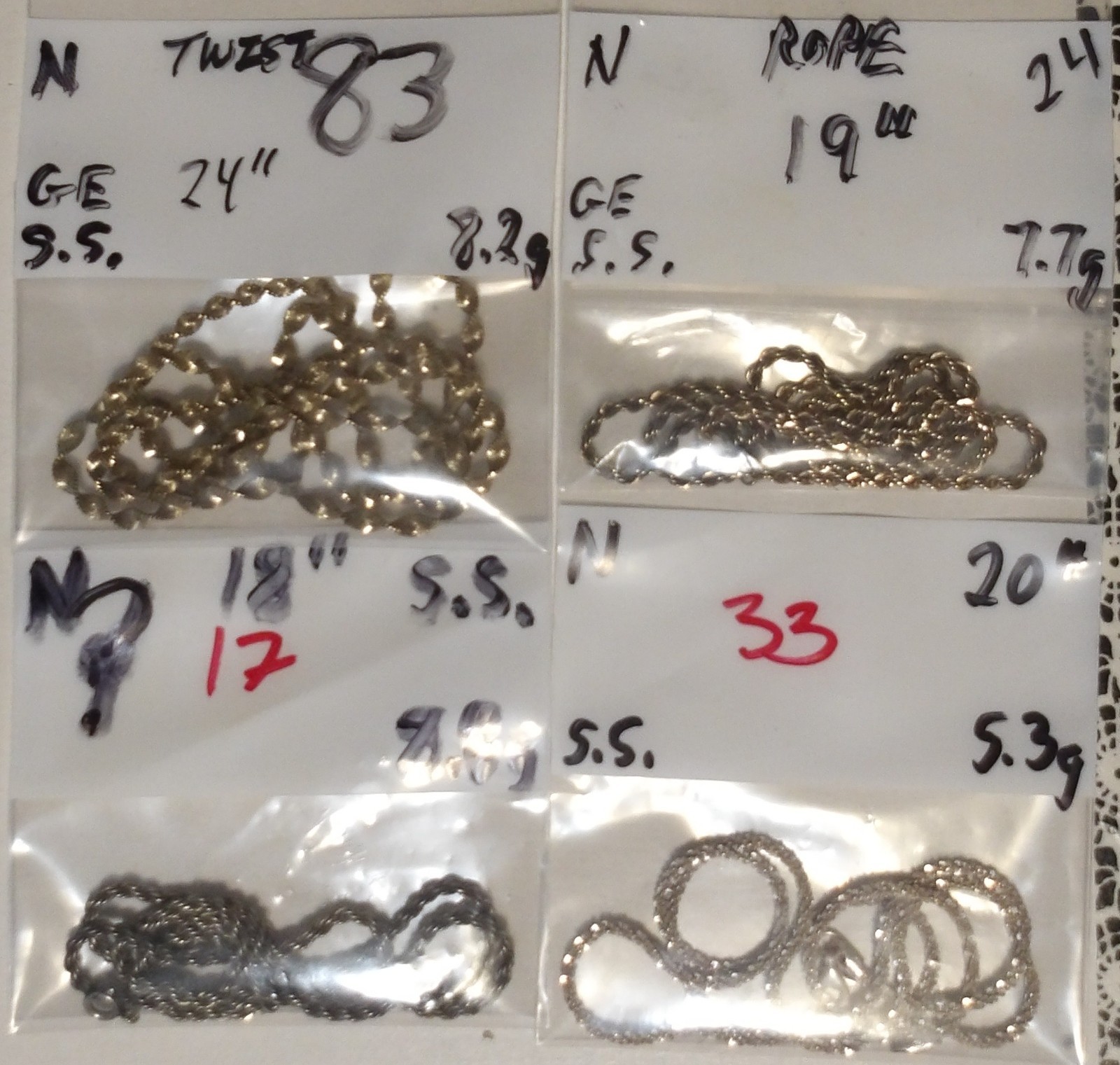 Four wearable Gold over .925 Sterling Silver Necklaces 18