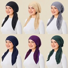 Muslim Women Lace Hijabs Women Pre-Tied Turban Hat African Long Tail Headscarf