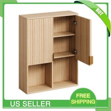 Fluted Bathroom Wall Cabinet Wooden Medicine Cabinet Wall Mounted Cupboard