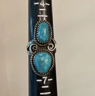 Angela Lee Navajo Sterling Silver Double Stone Turquoise Ring sz 5.5 Vintage