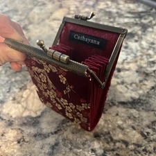 NEW Cathayana Credit Debit Card Holder Case Maroon Burgundy Gold Flowers Design