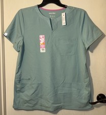 NWT Womens ScrubStar Seafoam Green Pull Over V Neck Scrub Top Shirt Size Large