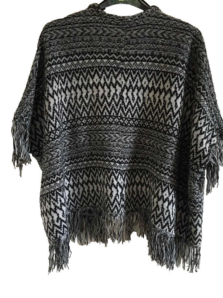 Dorothy Perkins Soft Wool Blend Black & White Open Cardigan  with Fringe - UK 12 - Image 3 of 4