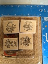 Retired Stampin Up Wood Mount Rubber Stamp Set Bitty Bouquets 4 Stamps