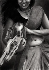 Original Realistic Pencil Sketch Woman Drawing Art Bangladeshi Female Goat Girl