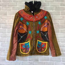 Vintage Nepal Patchwork Embroidered Hooded Jacket Medium Bohemian Boho Artsy