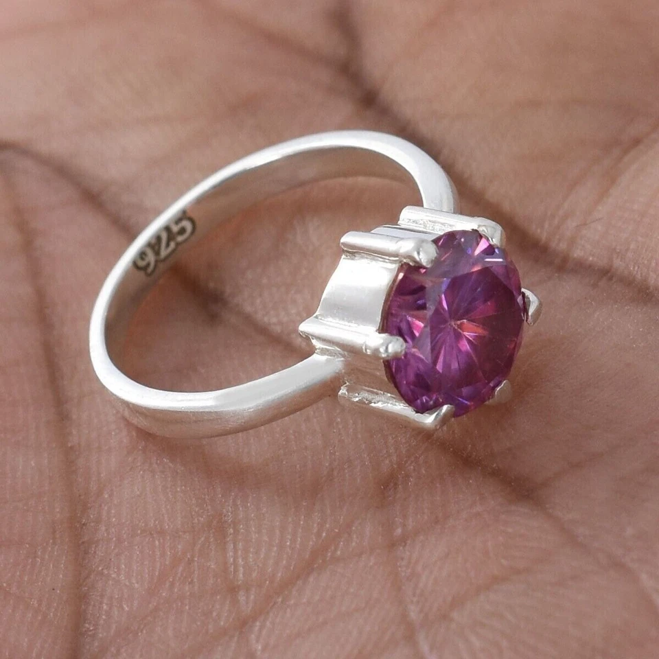 Сертифицированное кольцо из стерлингового серебра 925 пробы с натуральным розовым бриллиантом VVS 2 карата ювелирные изделия для любви - Изображение 4 из 4