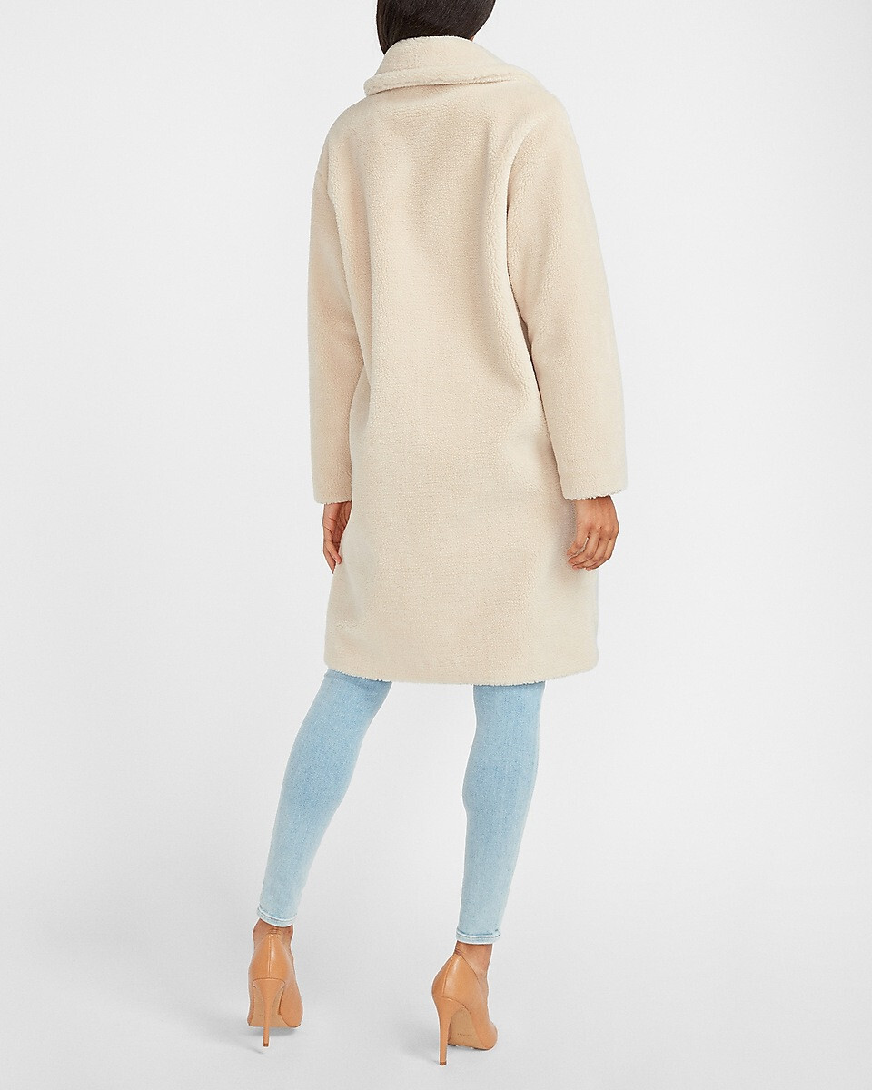 NEW EXPRESS $198 IVORY COZY LONG SHERPA COAT SZ XS