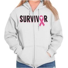 Survivor Pink Ribbon Breast Cancer Awareness Womens Zip Hooded Sweatshirt Hoodie