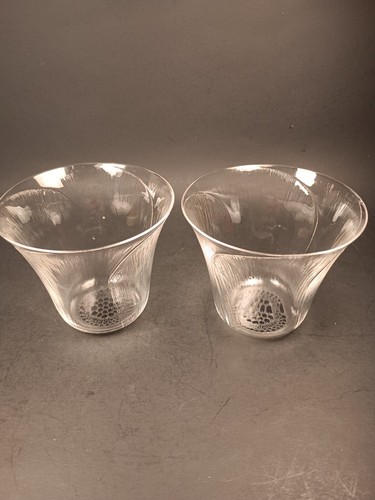 2- Renee Lalique Glass Tumblers Goblets Enameled Lotus Flower France - Picture 1 of 13