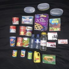 Vtg Play Food Lot Cans Bottles Boxes Kitchen Food Containers Grocery/24PC