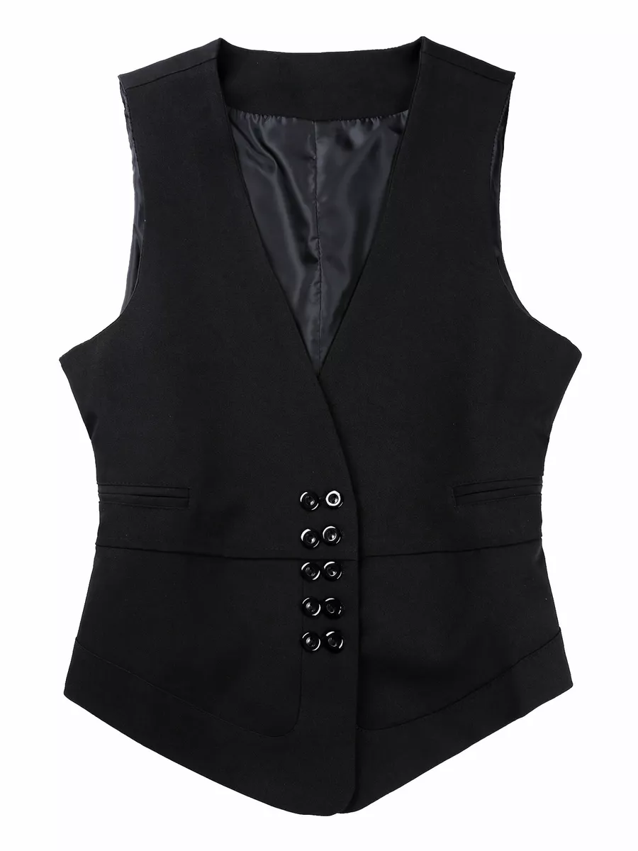Women Fit Waistcoat Pure Color Tuxedo Suit Vest Slim Office Party