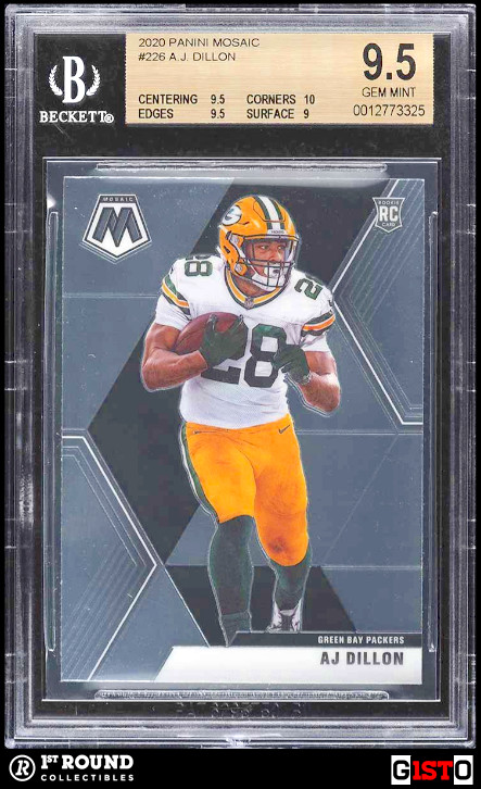 POP 1: A.J. Dillon RC BGS 9.5: 2020 Panini Mosaic Rookie Card Gisto #226