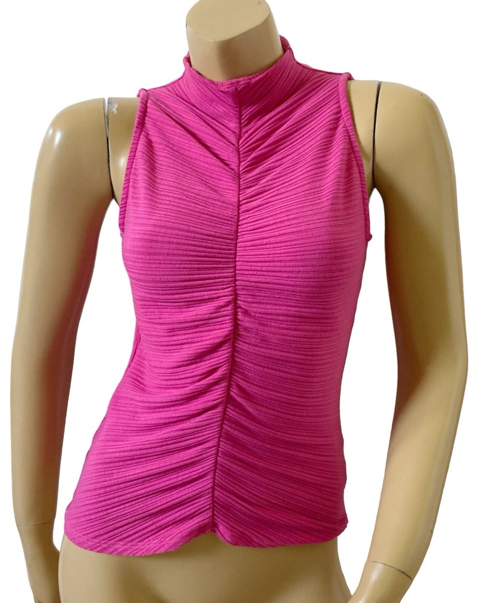 W5 Womens Size Medium Pink Sleeveless High Neck Bodycon Ruched