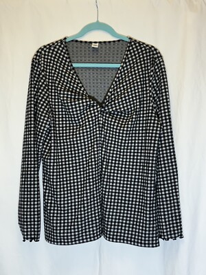 Old Navy NWT Women's XL Top Black White Gingham Twist Long Sleeve Stretch W14