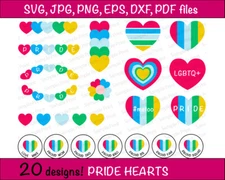 Pride Hearts Svg Bundle, Files For Cricut, Svg, Png, Dxf, Eps, Jpg, Pdf