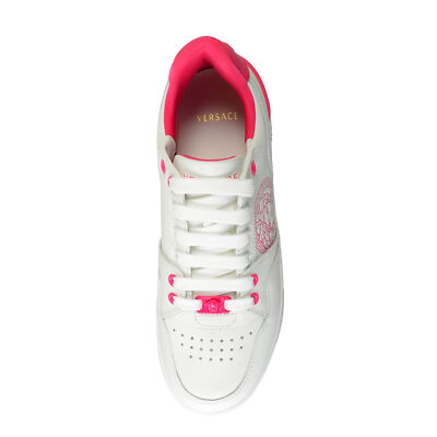 Versace Women's Medusa Logo Pink & White Leather Sneakers