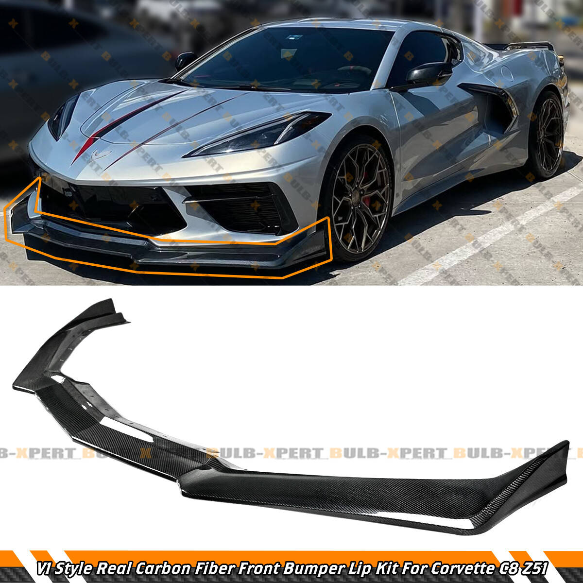 リピートセット For 20-25 Corvette C8 Z51 Stingray Real Carbon Fiber Front Bumper