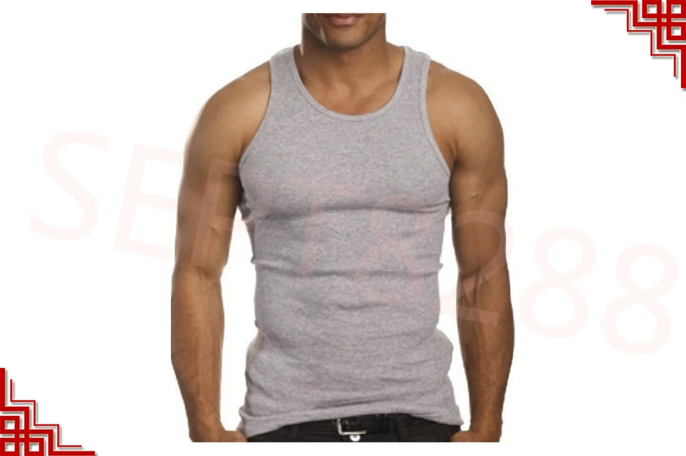 3-12 paquetes de camisetas sin mangas 100 % algodón para hombre camiseta interior acanalada negra blanca gris Foto 3 de 4