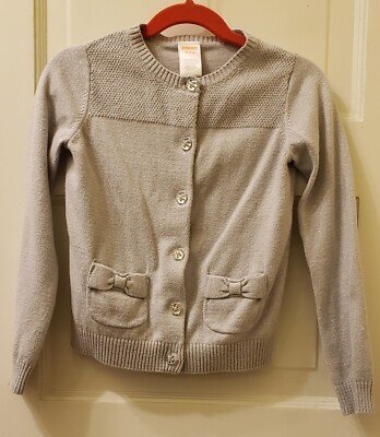 Gymboree Girls Cardigan Sweater Silver Thread Grey Size M 7/8 Bow ...