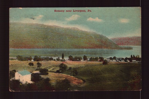 POSTCARD : PENNSYLVANIA - LIVERPOOL PA - BIRDS EYE VIEW OF SCENERY 1913