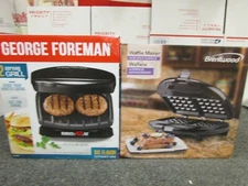 NEW George Foreman 2 Serving Grill GR10B and Brentwood Waffle Maker Model TS-243