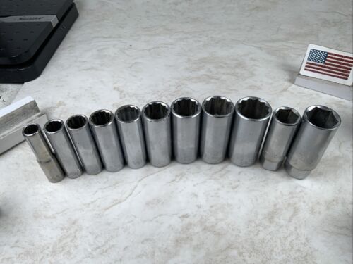 Craftsman 11pc 3/8 Drive Deep Socket Lot, 3/8-7/8 + Spark Plug Sockets, EE USA - Picture 2 of 9