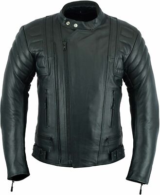 Men's Genuine Leather Black Biker Motorcycle Cruiser Vintage Café Racer Jacket