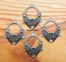 #0136 ANTIQUED STERLING SILVER PLATED DECORATIVE BASKET W/TOP HANG RING - 4 Pcs