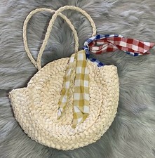 Zara Girls Cream Beige Tan Colored Basket Weave Picnic Purse Tote