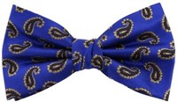 Tigertie Seidenfliege Blau Royal Schwarz Gold Paisley Gemustert - Fliege Seide