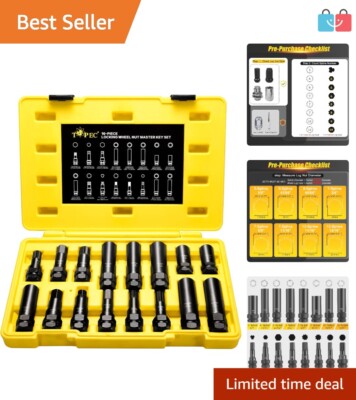 16-Piece Wheel Lock Removal Kit - Master Lug Nut Key Set for Spline & Hex Nuts