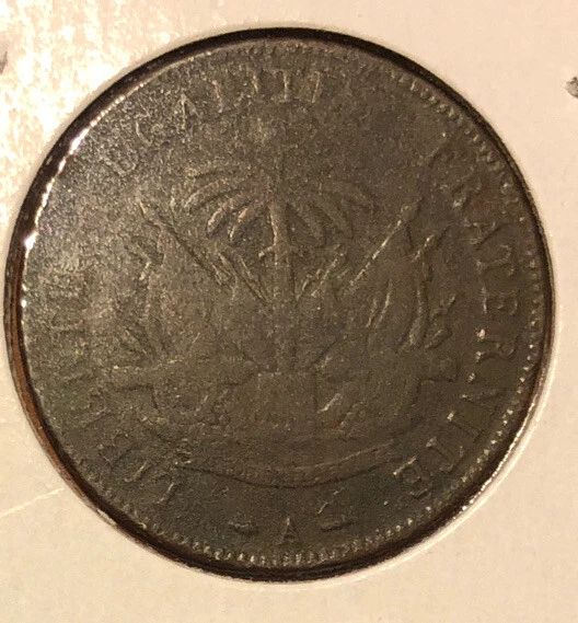 1886 A Haiti 2 Centimes Coat Of Arms Bronze Collectible Coin Paris Mint KM#49 - Image 2 of 4