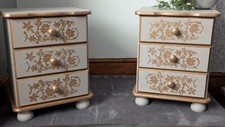 Pair of Hand-Painted Upcycled Wooden Bedside Cabinets – Floral Copper Design