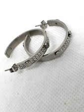 Stainless Steel Steam Punk Hoop Pierced Earrings Crystal Accented