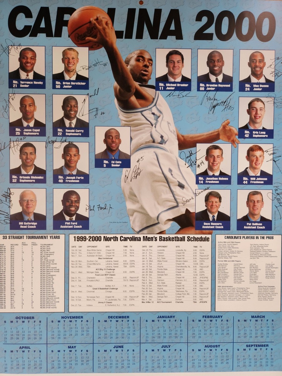 2000 2001 UNC North Carolina Tarheels Basketball Team Calendar