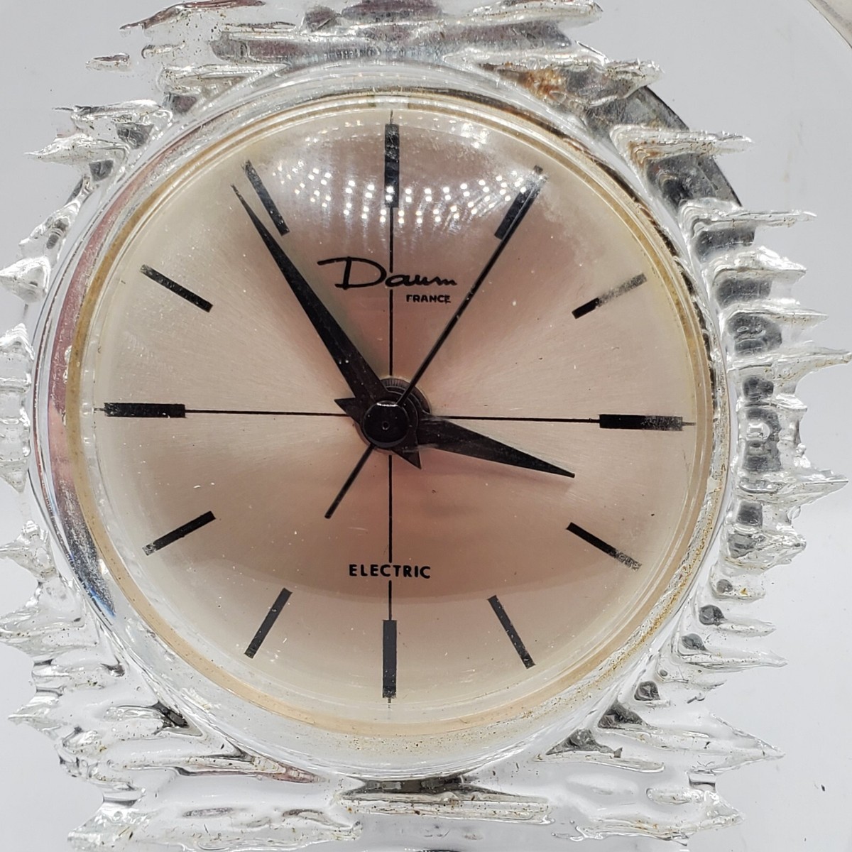 Daum France Crystal Table Clock Swiss Movement Signed For Parts