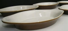 LOT OF  6  WELSH RAREBIT TUXTON DISHES IN CARAMEL AND WHITE OR CREAM 8" x 4-1/2"