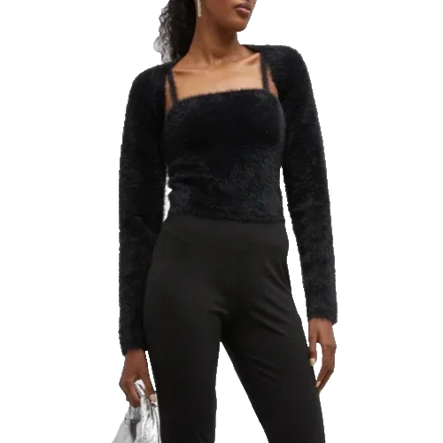 Alice Olivia Luetta Fuzzy Shrug+Top Sweater Set size M NWT Black Witchy  Vamp