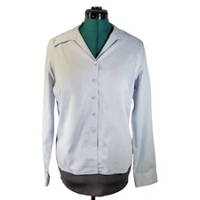 Jones Wear Essentials Quick Care Womens Blue Button Up Blouse Shirt Size 10