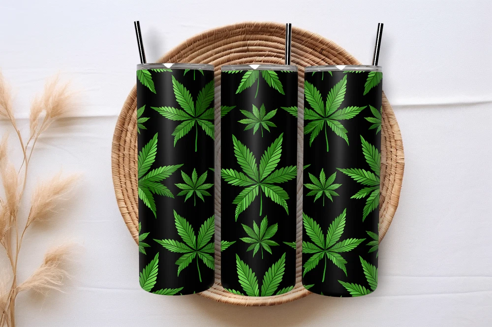 Tumbler Skinny 20oz  w/ Lid & Straw  Weed Leaf Cannabis Marijuana 420