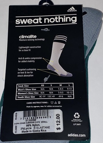 Adidas OTC Soccer Socks 1Pair Youth 13C-4Y Green Gray w White Logo Climalite NEW - Picture 2 of 8